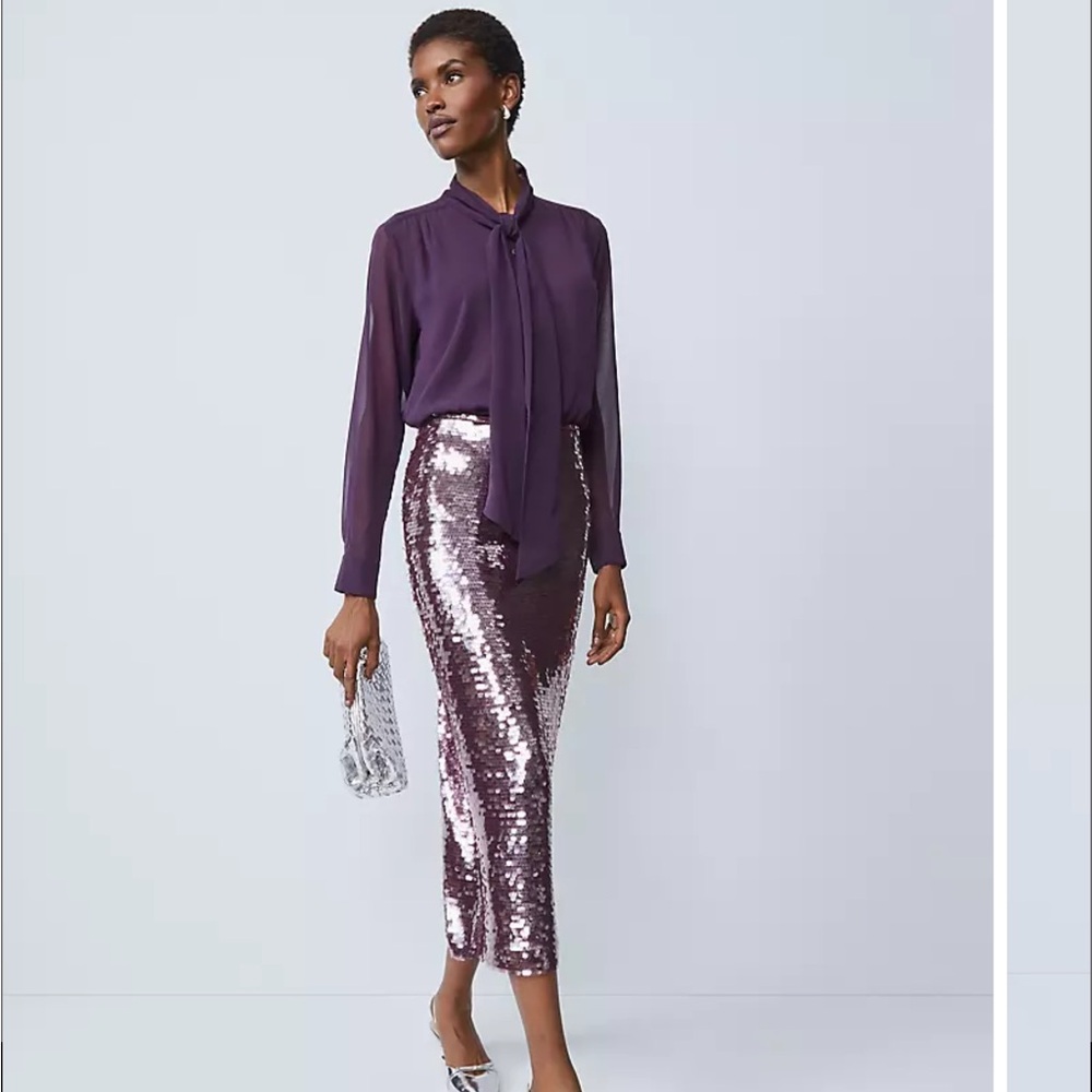 Ann Taylor Elegant Frosted Burgundy Sequin Skirt NWT Size 14
